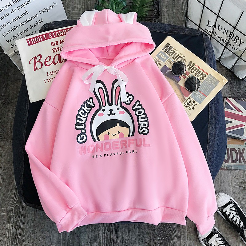 Áo Khoác Hoodie Form Rộng WONDERFUL TAI THỎ Unisex Nam Nữ