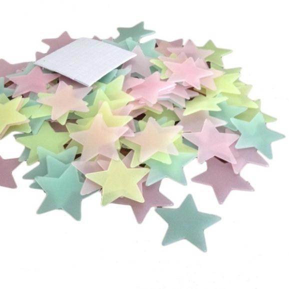 Ngôi sao dạ quang 💕FREESHIP💕 Gói 100 cái ngôi sao phát sáng dán tường trang trí phòng ngủ