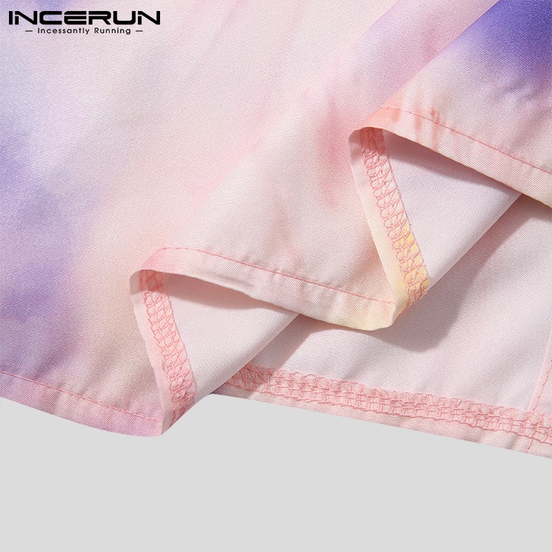 Áo sơ mi INCERUN tay dài cổ bẻ nhuộm màu loang thời trang dành cho bạn nam