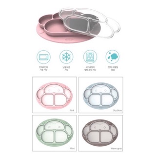 Khay ăn dặm silicon Hàn quốc ANGE kèm nắp, có đế hít rất chặt - chính hãng