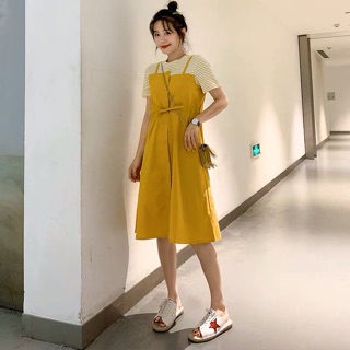 {order bigsize,40-100kg}Váy thô liền dáng yếm phối màu