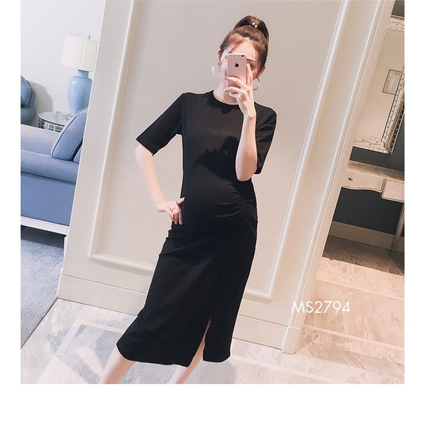Đầm bầu thun ôm xẻ tà