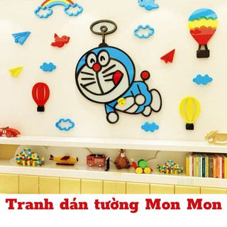Tranh dán tường Mon Mon - Decal mica 3D doremon bay đáng yêu, tranh trang trí phòng bé