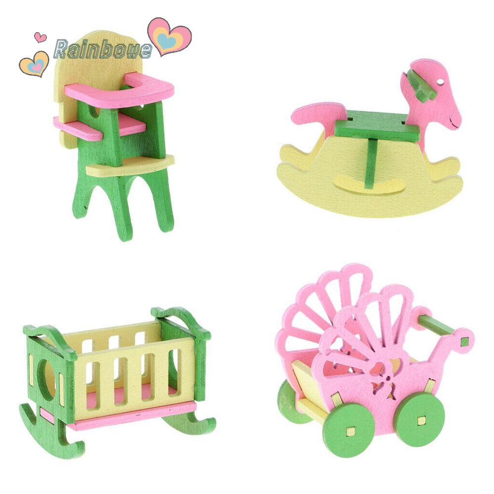 Mô Hình Ghế Bành Ăn Bằng Gỗ Mini Màu Cầu Vồng Trang Trí Nhà Búp Bê Tỉ Lệ 1:12 DIY