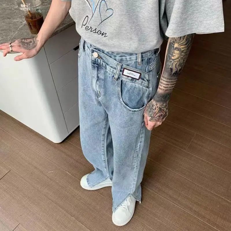 Quần jeans Ống Rộng Lưng Cao Xẻ Tà Phong Cách Hàn Quốc Thời Trang Mùa Hè Hàng Mới Cho Nam
