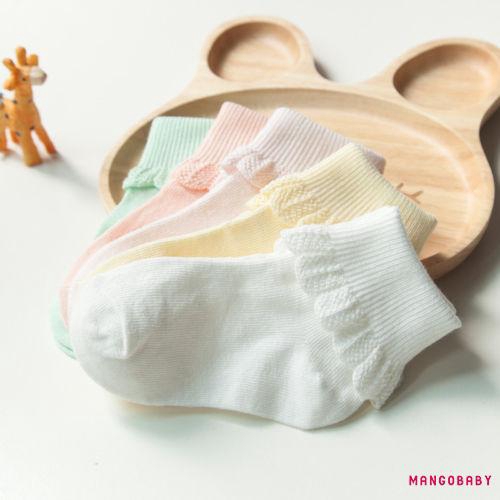 Set 5 Đôi Vớ Cotton Màu Trơn Phối Ren Cho Bé Gái