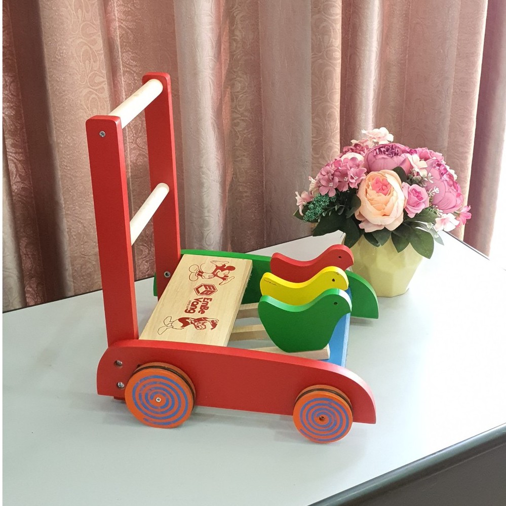 Xe tập đi gỗ 3 con gà hàng chính hãng Em Bé Vàng LOẠI TỐT