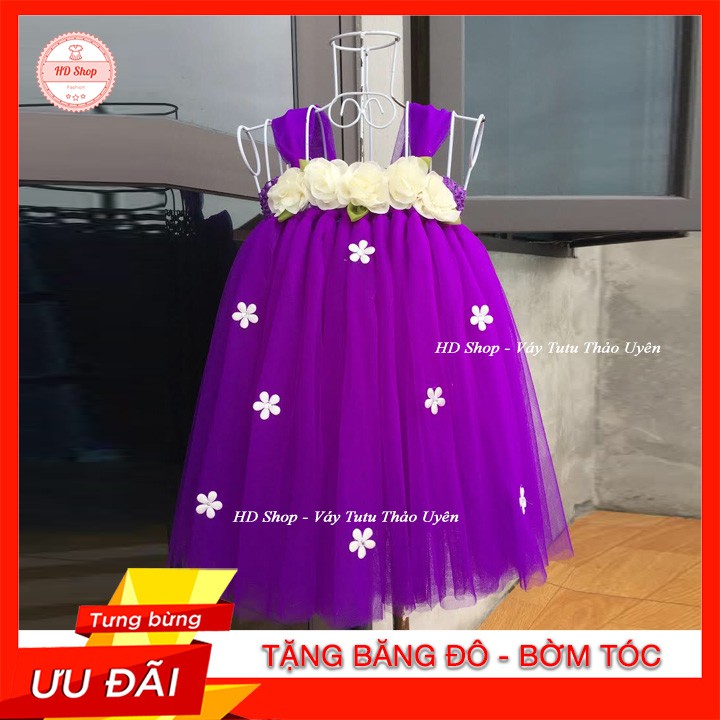 Đầm tutu cho bé ❤️FREESHIP❤️ Đầm tutu tím huế hoa kem chiffon
