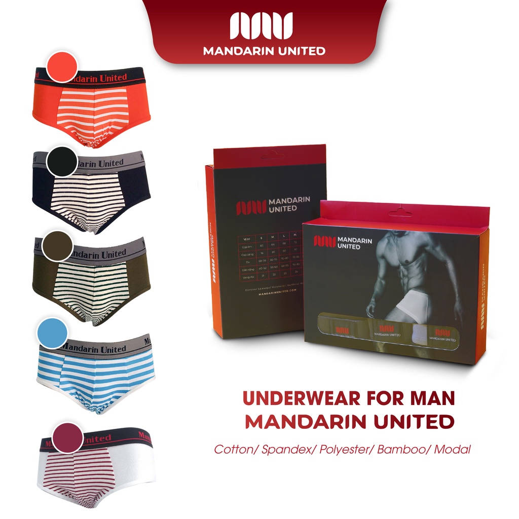 Quần lót nam MANDARIN UNITED sịp tam giác phối kẻ vải cotton thấm hút tốt - MUCTG001