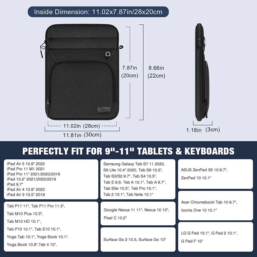 Túi Đựng Máy Tính Bảng Đa Năng MoKo 9-11 Inch Cho iPad Air 5 10.9 &quot;2022 iPad 9 / 8 / 7th Gen 10.2 iPad Air 4 / 3, Tab S7 &amp; S8 11&quot;