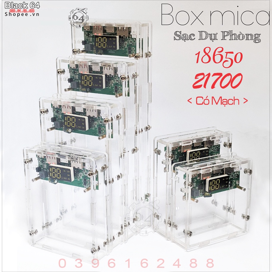 ❉☄Box sạc dự phòng mica trong suốt mạch nhanh QC 3.0 PIN 18650 - 21700 ( BL64_15 )