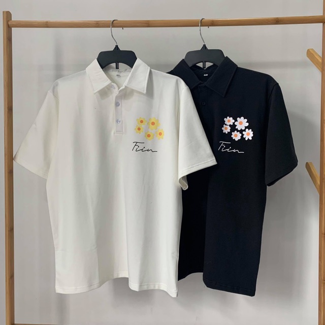 Áo thun polo hoa FIN đen trắng basic polo