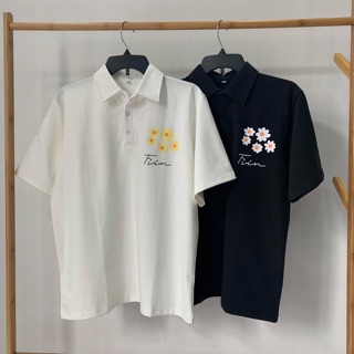 Áo thun polo hoa FIN đen trắng basic polo