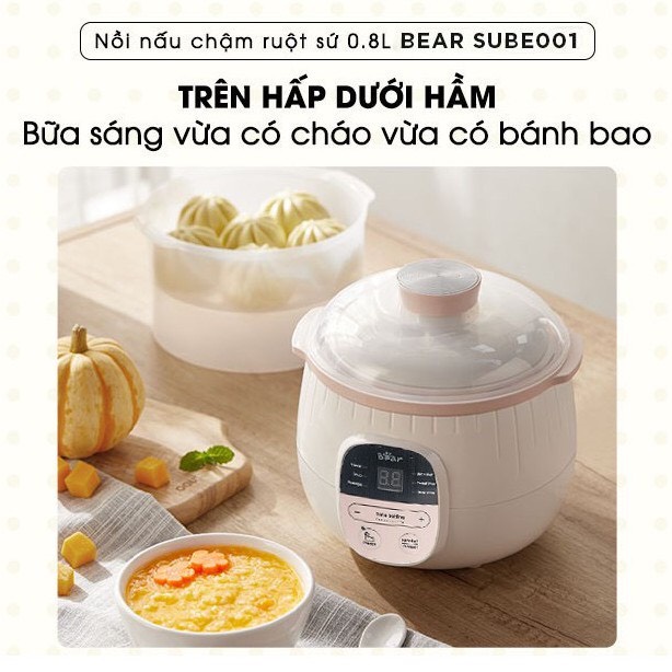 Nồi nấu chậm, nấu cháo, ninh, hầm cho bé, nồi 2 tầng, chất liệu gốm sứ cao cấp - L02112216