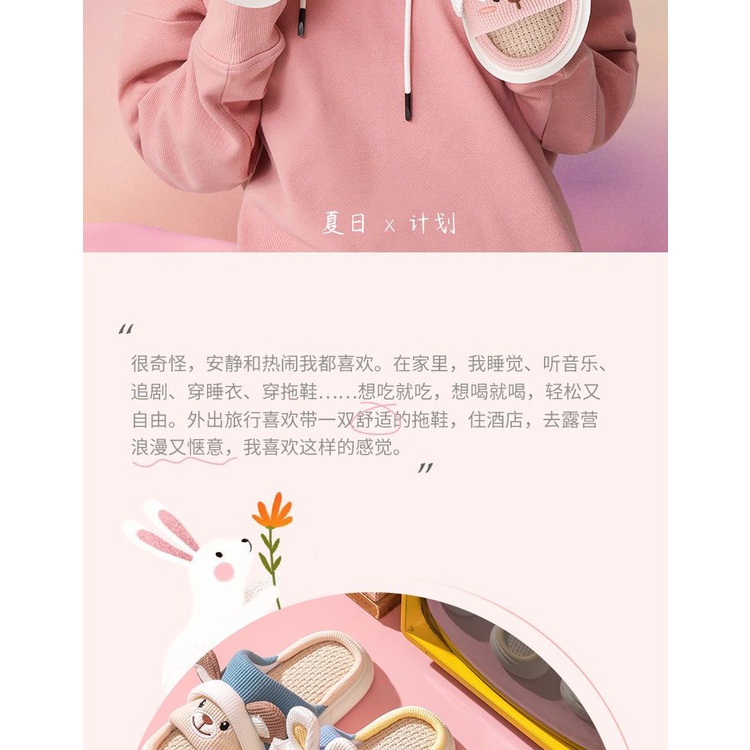 Dép quai ngang vải lanh chống trượt thấm hút mồ hôi họa tiết hoạt hình dễ thương dùng được bốn mùa 2022 dành cho nữ