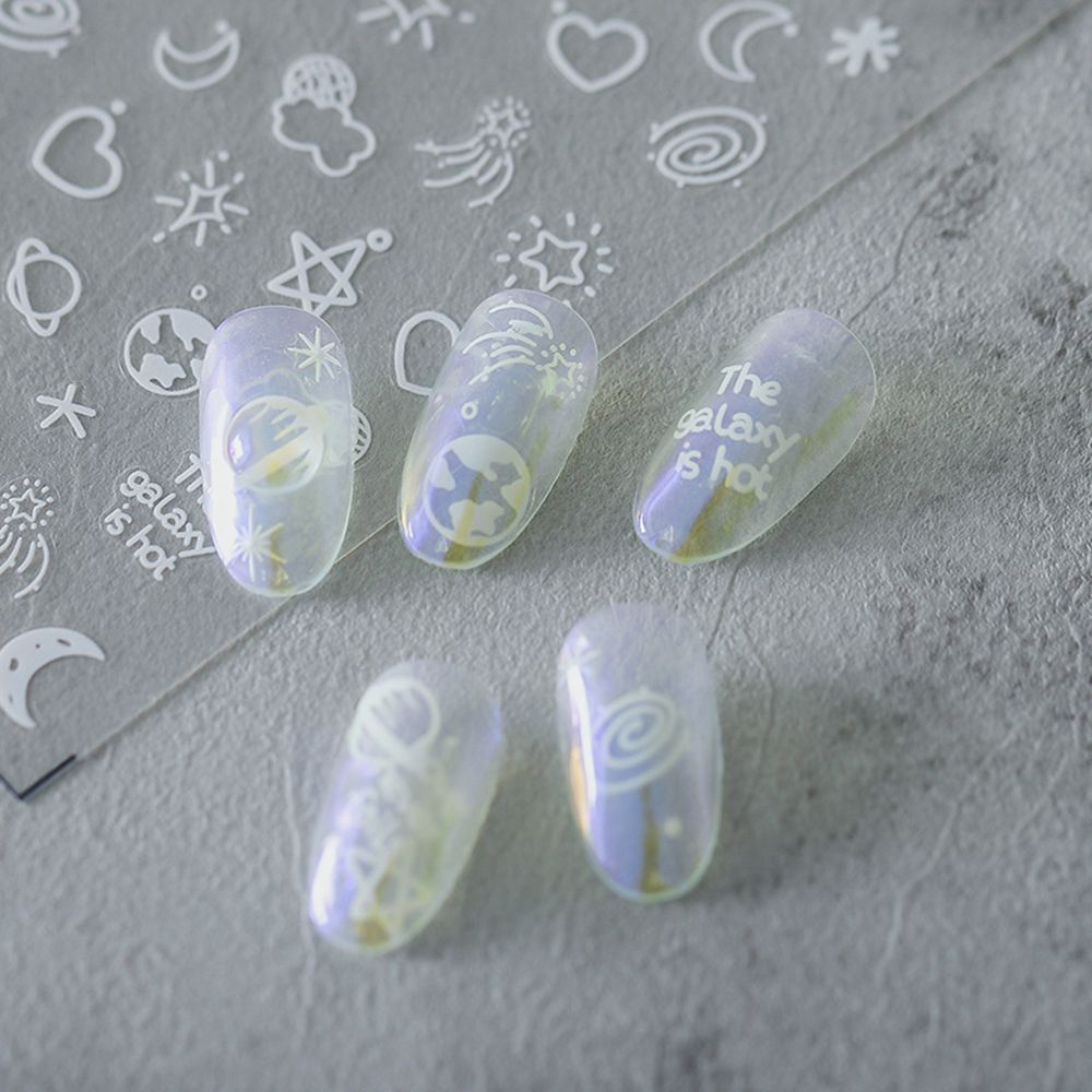 [Hàng mới về] Sticker Dán Trang Trí Móng Tay Hình Trăng Sao Màu Trắng Đen Dễ Thương