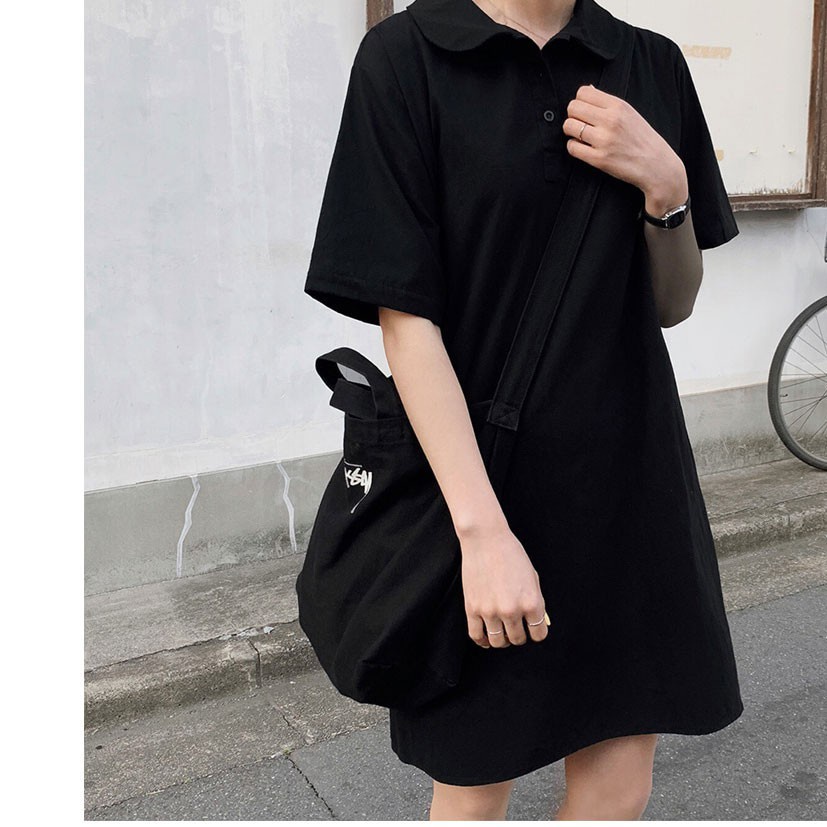 Đầm sơ mi Peppermint 28322 tay ngắn cổ polo màu trơn cao cấp