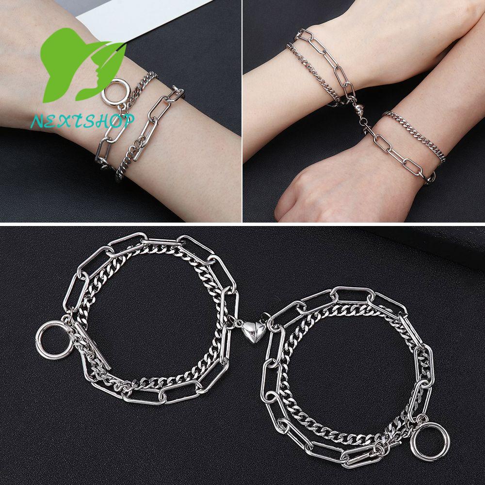 Vòng tay thép titan mặt hình trái tim có nam châm thời trang mới cho cặp đôi
