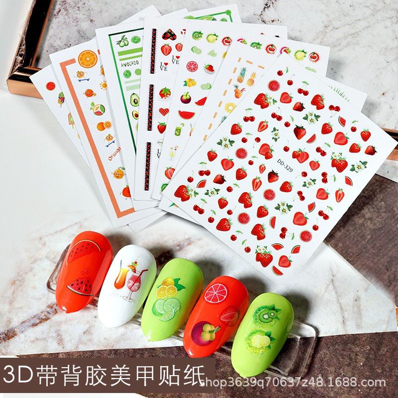Sticker quả bơ,quả đào,quả dâu dán móng tay