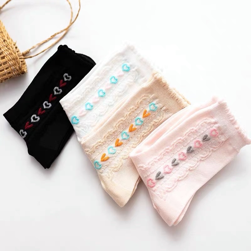 Set 04 tất/vớ len hoạ tiết tim dễ thương phong cách nàng thơ ullzang