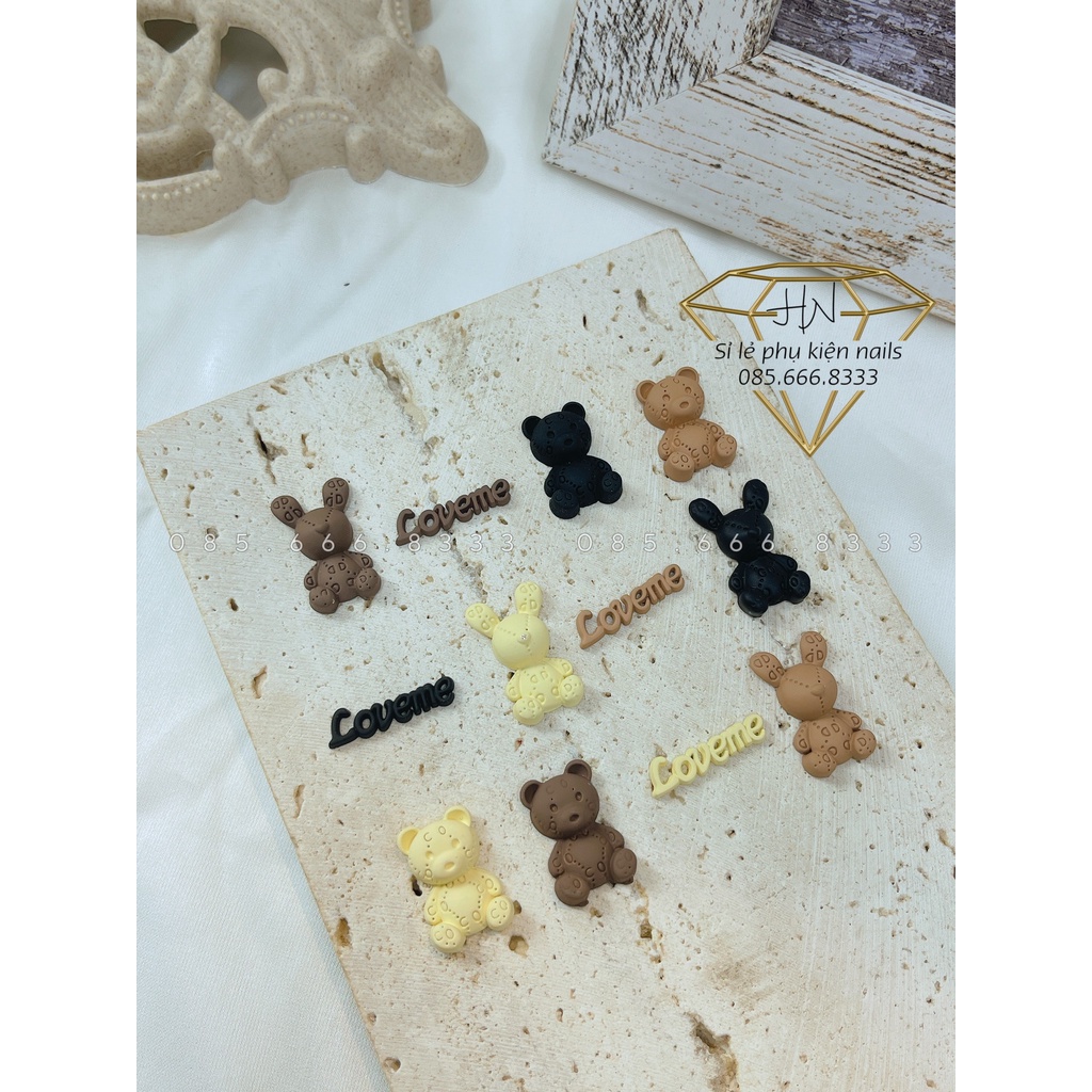 Set charm gấu thỏ mix lẫn trang trí móng - phụ kiện nail