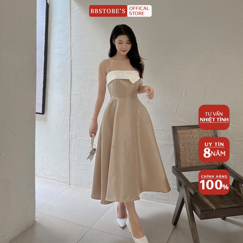 BBSTORE'S Đầm Xòe Hai Dây Dự Tiệc Viền Bèo Trắng Cực Xinh -D1063