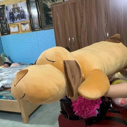 Gấu bông gối ôm chó, thú nhồi bông nằm dài mũi tim, chó ngủ mềm mại đáng yêu TK13