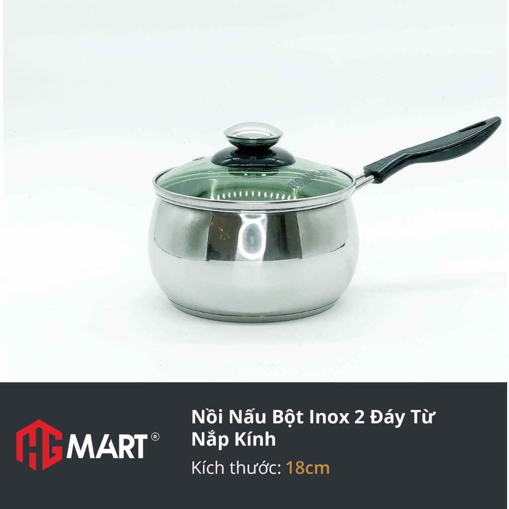 Nồi nấu cháo bột cho bé inox 304 2 đáy bếp từ nắp kính chống nóng HG Mart [Bảo hành 12 tháng]