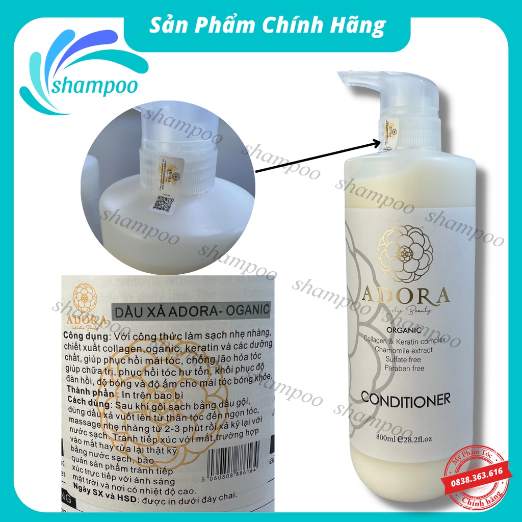 Dầu gội đầu cặp xả gội ADORA chiết xuất collagen,oganic,keratin và các dưỡng chất giúp phục hồi chăm sóc tóc