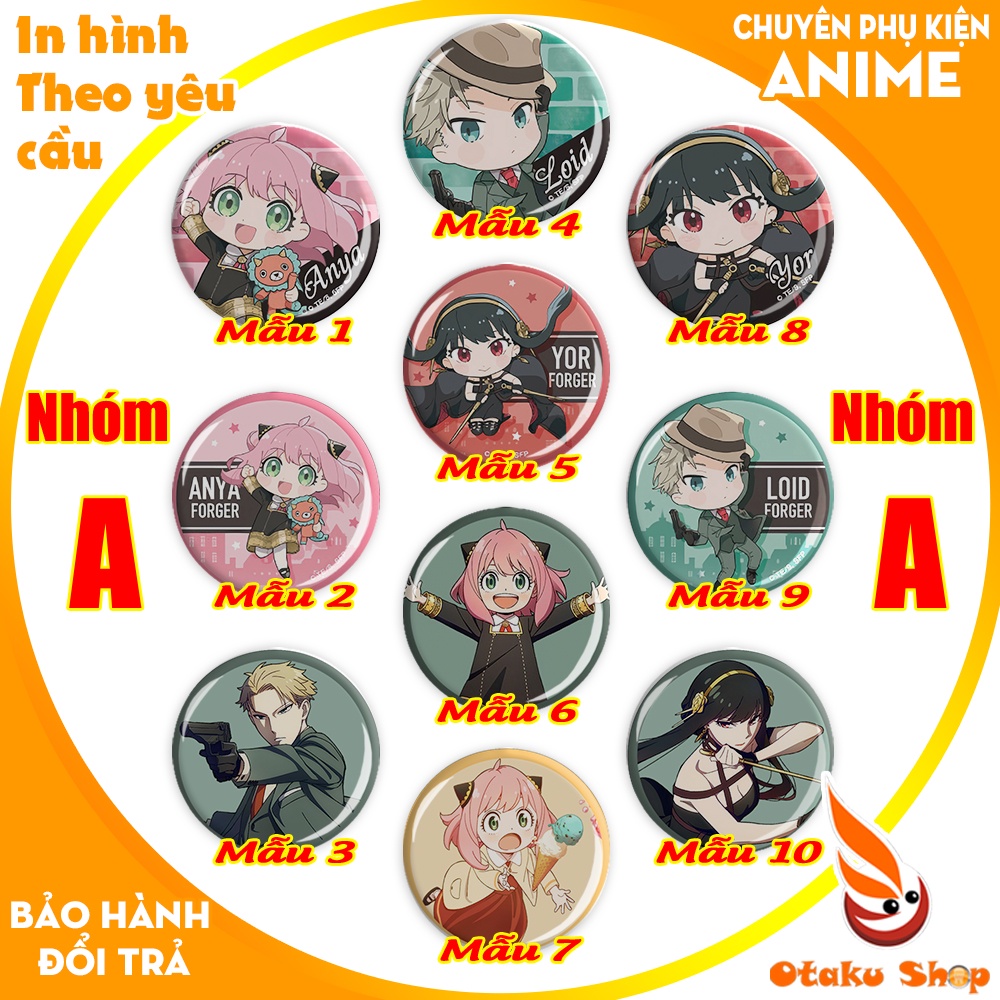 Huy hiệu anime Spy X Family pin ghim cài áo, cặp ,túi sách, balo dành cho Otaku có thể in hình theo yêu cầu