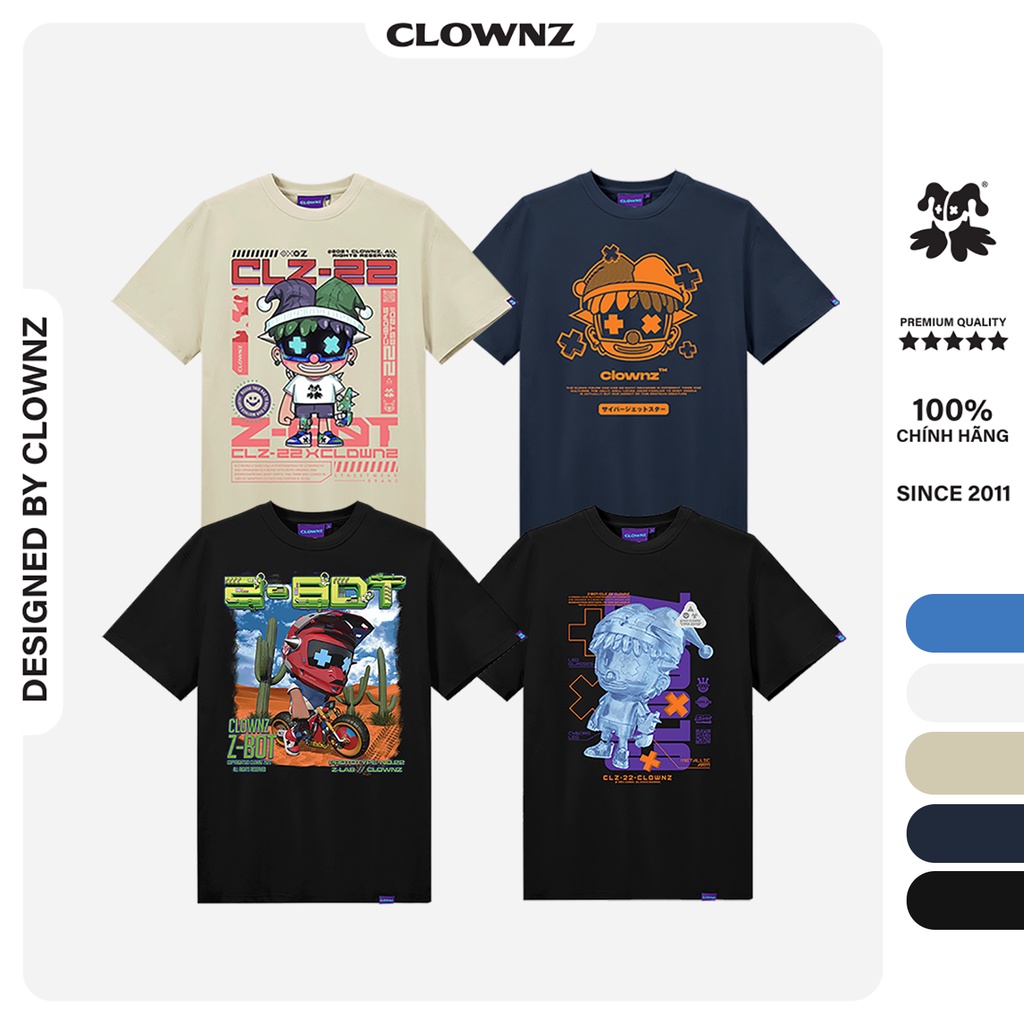 Áo thun tay lỡ local brand Clownz Z-Bot nhiều màu, phông graphic form rộng, cotton, unisex nam nữ