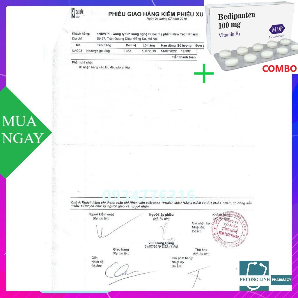 Combo Bedipanten 100mg +  NACURGO GEL - Đánh bay thâm sẹo mụn, chặn đứng viêm nang lông