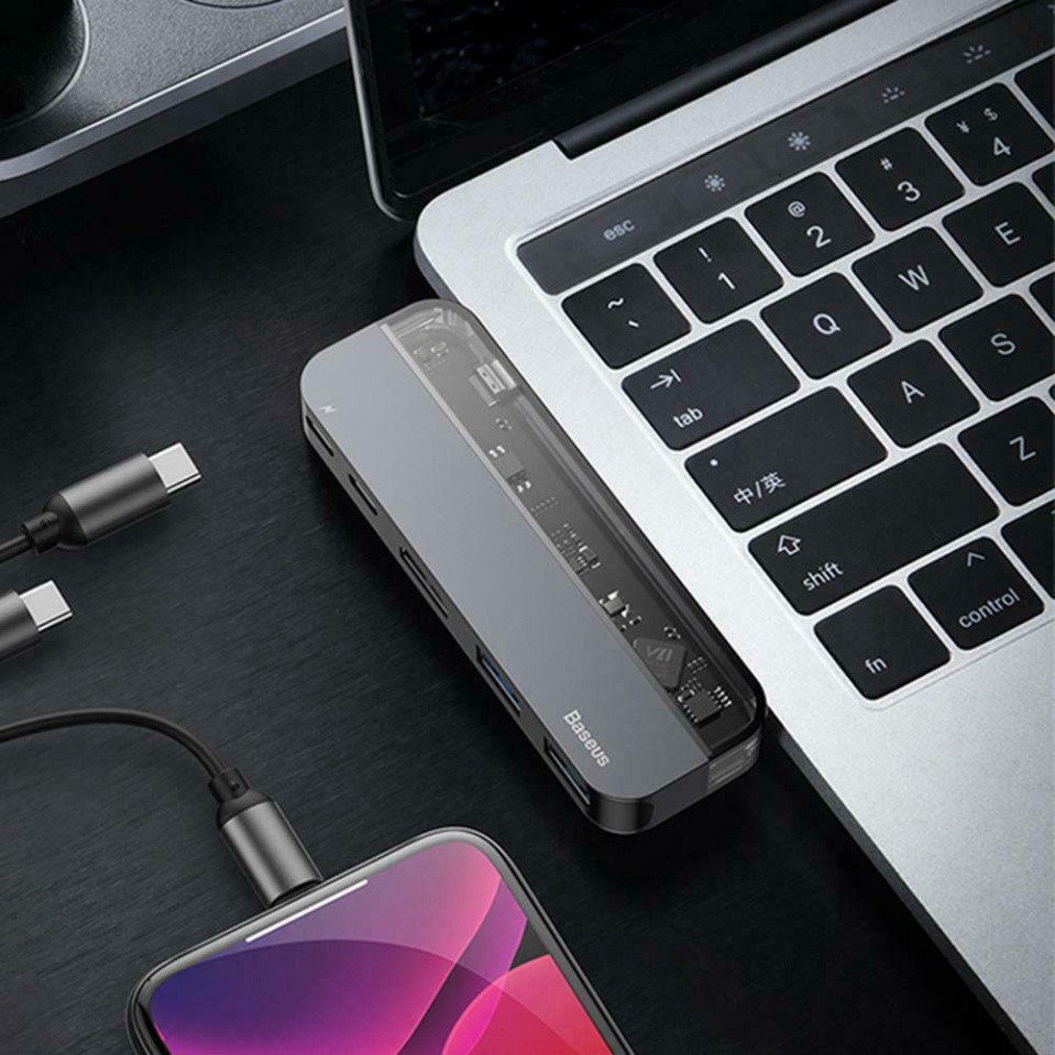 Bộ USB C Hub Baseus 5 in 1 mở rộng cổng kết nối USB 3.0, HDMI, Thunderbolt 3,cho Macbook Pro từ 2017