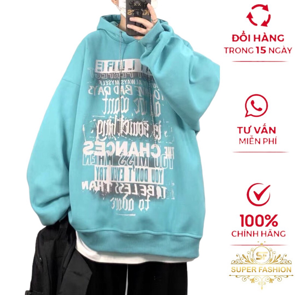 Áo Hoodies Nam Chui Đầu SUPER FASHION Vải Nỉ Mềm Nón Lớn In Chữ Form Rộng HN02