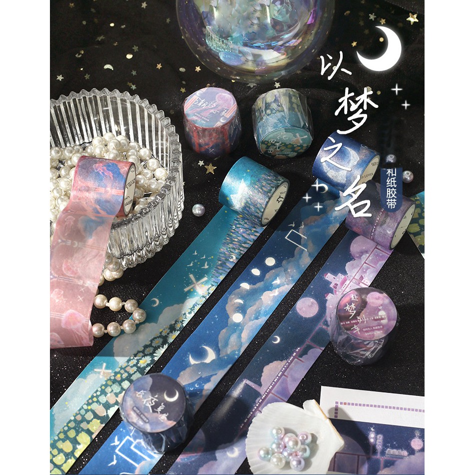 Washi tape phong cảnh bầu trời vintage galaxy cuộn washi sticker trang trí sổ tay bullet journal dụng cụ dán