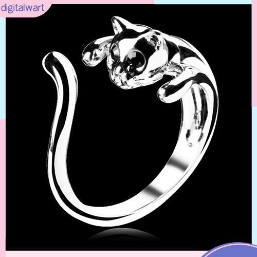 Nhẫn mạ bạc hình mèo đính đá xinh xắn
