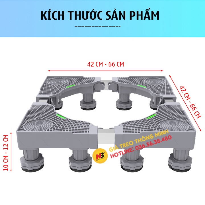 Chân đế kê máy giặt - Tủ lạnh 12 trụ đứng và điều chỉnh kích thước cả 2 chiều 42-66cm