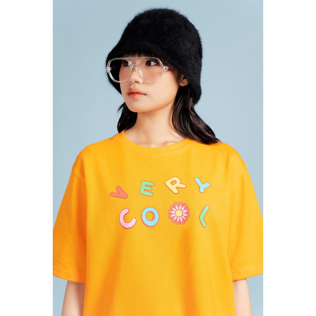 Áo thun oversize tay lỡ áo phông cotton nữ in chữ very cool  thời trang GAGO màu cam đất GA3830