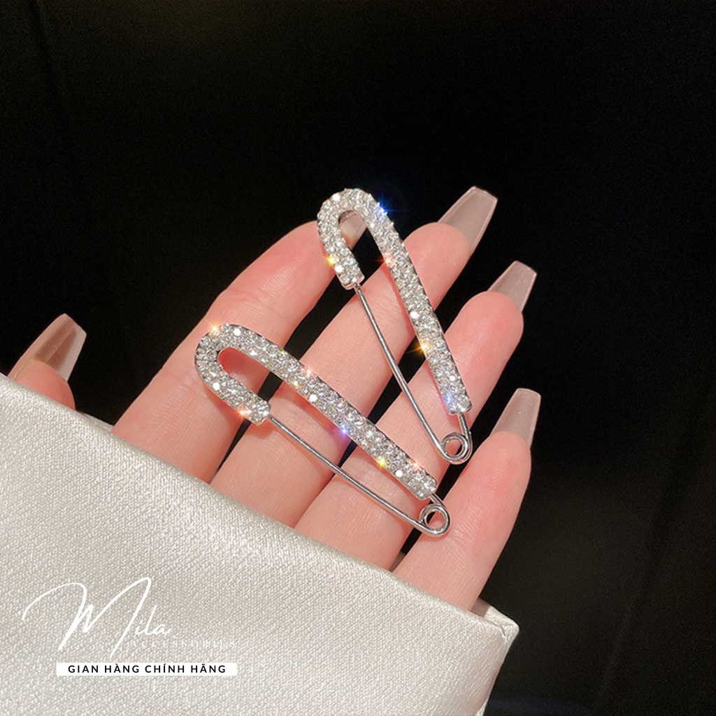 Trâm cài áo nữ đính đá đẹp MILA PK102 ❤️SANG TRỌNG❤️Titan cao cấp không gỉ kết hợp đính đá trắng Mila Accessories