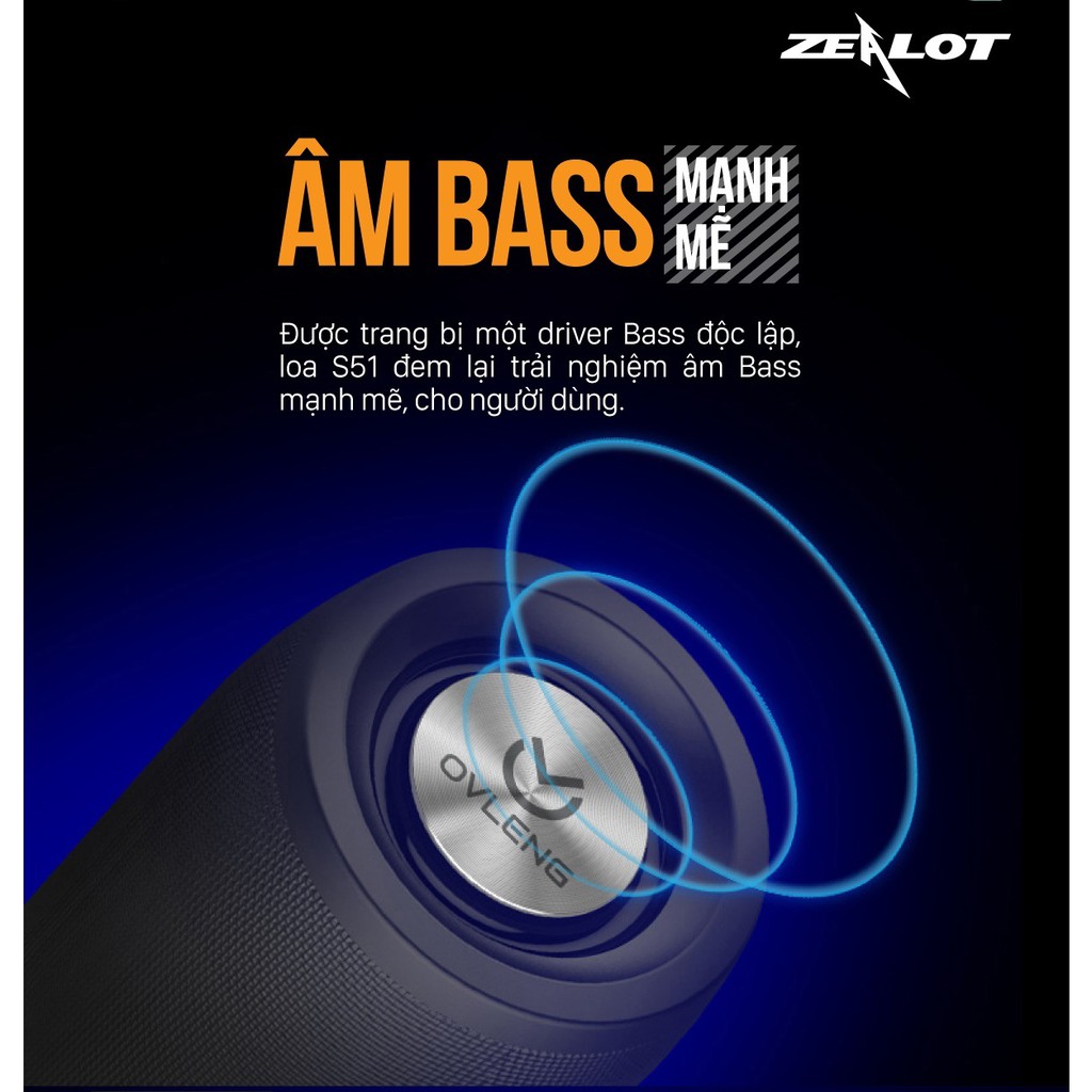 Loa bluetooth nghe nhạc không dây chống thấm nước ZEALOT S51