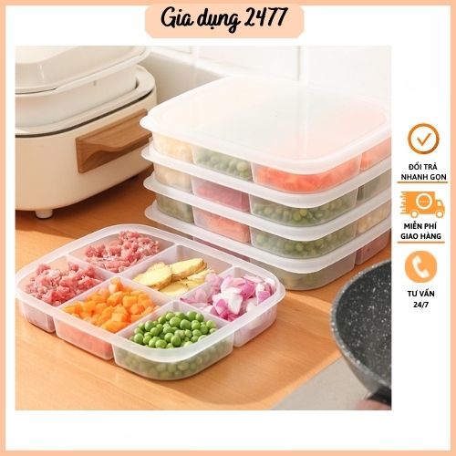 Hộp nhựa đựng thực phẩm chia ngăn để tủ lạnh có nắp Hộp để rau củ quả Khay đựng thức ăn bảo quản nguyên liệu tươi ngon
