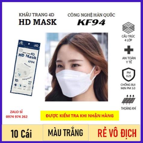 Khẩu trang KF94 [50cái], Khẩu trang 4D HD MASK AN PHONG túi 10 chiếc sản xuất theo công nghệ hàn quốc