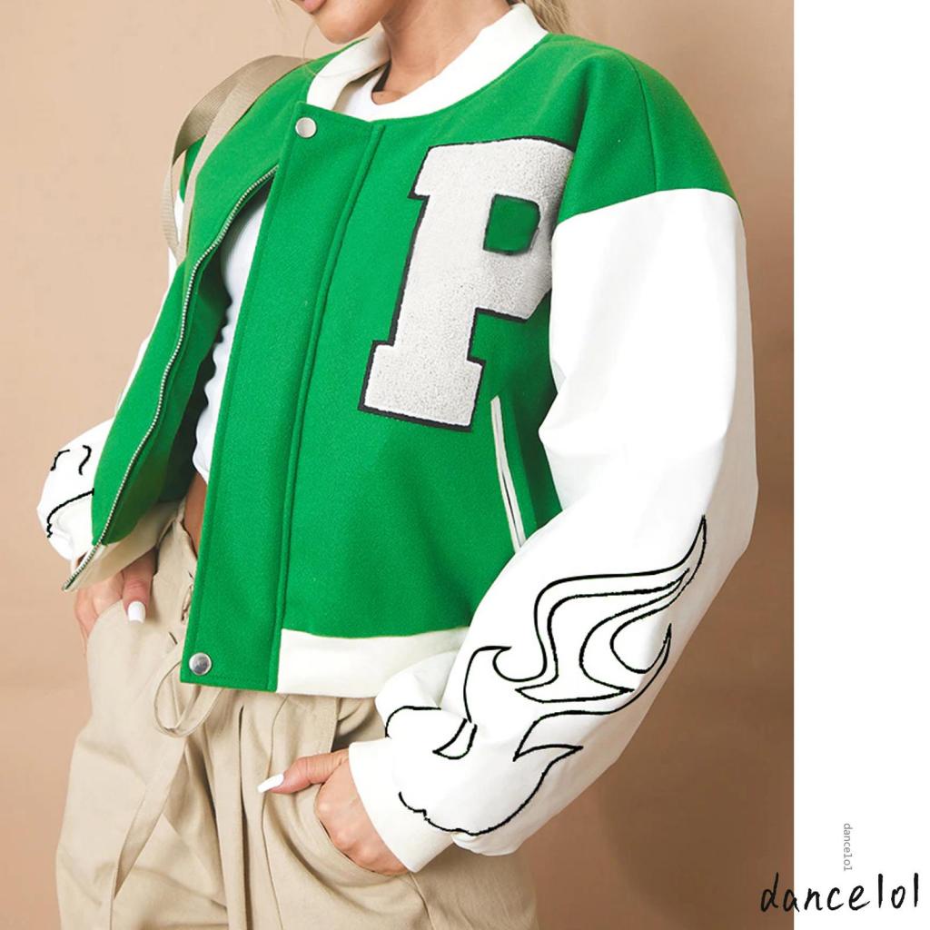 Áo Khoác Bóng Chày Nữ Tay Dài Khóa Kéo 1O1