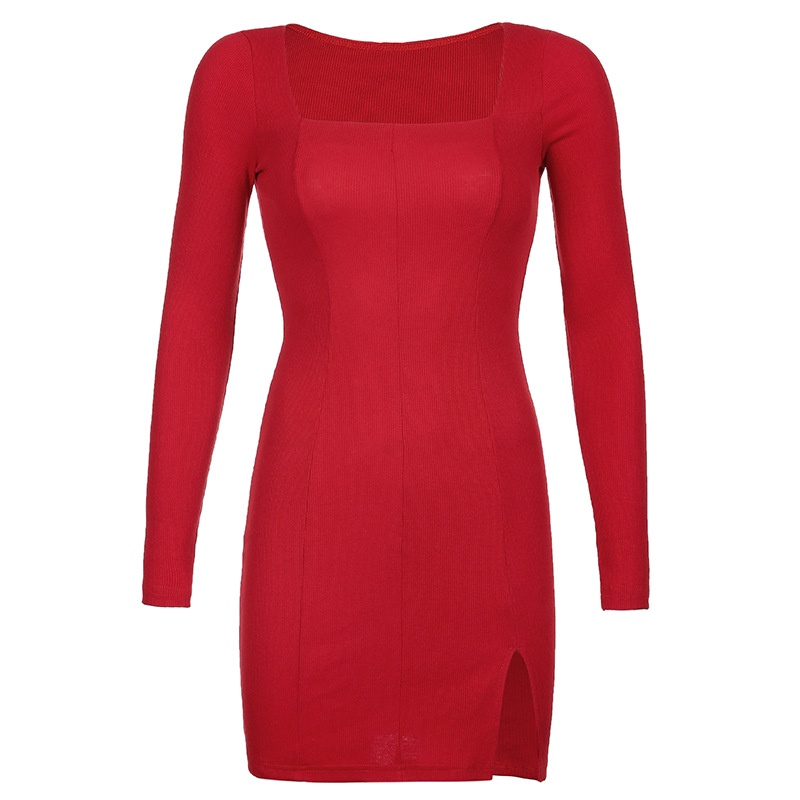 DUNEA COD Women's New Style Square Neck Split Long Sleeve Dress