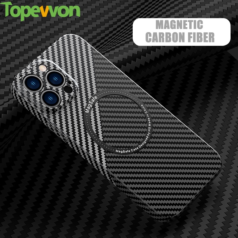 Ốp điện thoại TOPEWON PC cứng siêu mỏng chống sốc kết cấu sợi carbon từ tính thích hợp cho iPhone 13 11 12 Pro Max
