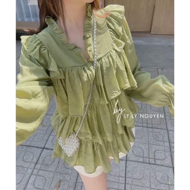 SET ÁO XANH BÈO TAY PHỒNG XẾP LY+ SHORT LƯNG THUN