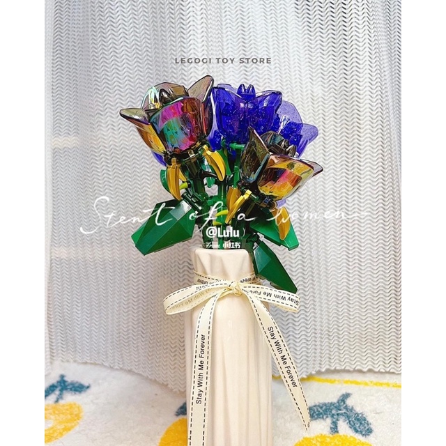 Đồ chơi xếp hình Legogi HOA PHANTOM ROSE TÍM ĐỎ mô hình lắp ghép quà tặng bạn nữ
