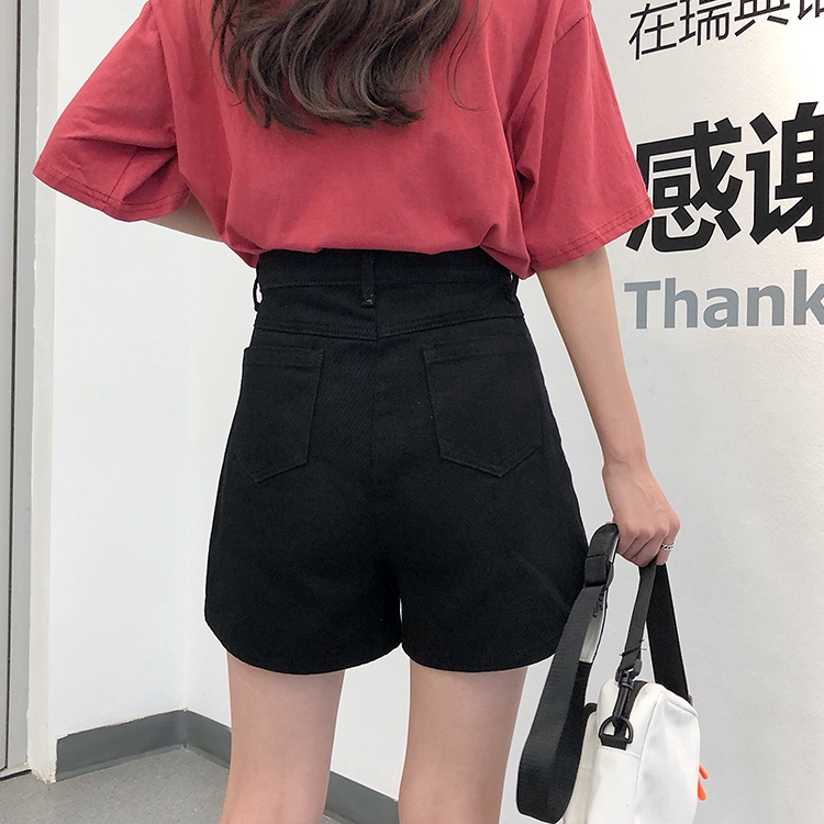 Quần ngắn denim lưng cao ống rộng dễ phối đồ phong cách Hàn Quốc thời trang mùa hè 2019 màu đen/trắng dành cho nữ | BigBuy360 - bigbuy360.vn