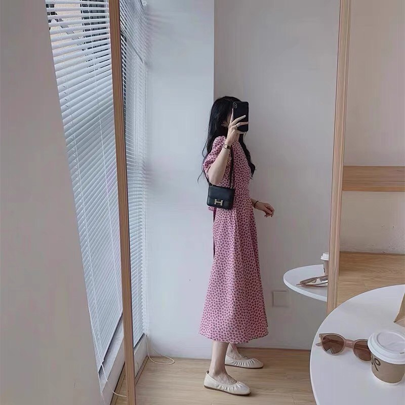 Váy tim ulzzang dáng dài cổ tròn voan tơ - Đầm hoa nhí Vintage Vaytimhong | BigBuy360 - bigbuy360.vn