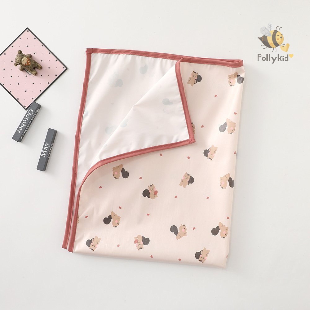Thảm chống thấm thay tã bỉm cho bé hoạ tiết gấu nâu, hoa, sóc hồng, sư tử xanh 90x70cm Pollykid-SP104
